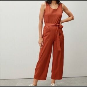 Everlane Women’s Rust Jumpsuit tie Waist Pockets Tank Sleeveless Small Orange
